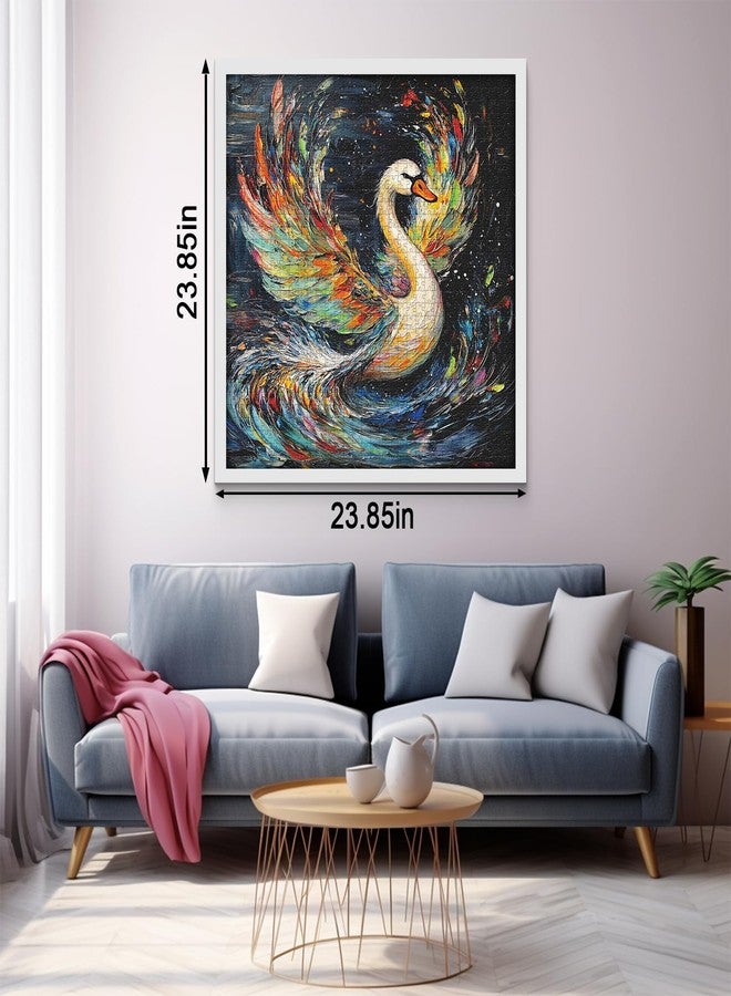 PPuzzling Swan Animal Puzzles for Adults 1000 Piece, Challenging Bird Lake Jigsaw Puzzles, Oil Painting Art Puzzle as Wall Decor - Image 3